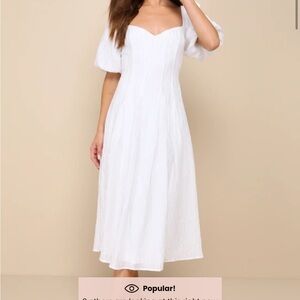 Lulu's White Puff Sleeve Midi Dress